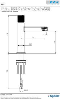 Eca Life Krom Renkli Kolsuz Sabit Lavabo Bataryası 102188781