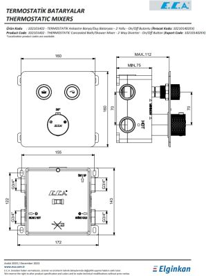 Eca Life Krom Termostatik Ank. Duş Batarya 2 Yol On/Off 102101402