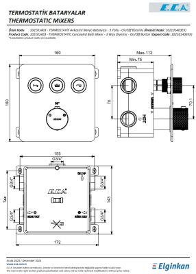 Eca Life Krom Termostatik Ank. Duş Batarya 3 Yol On/Off 102101403