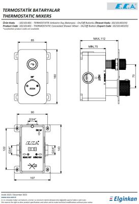 Eca Life Krom Termostatik Ank. Duş Batarya On/Off Buton 102101401