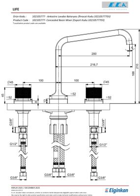 Eca Life Mat Antrasit Ank Lav Bat Tezgah Üst Üç Rozet 102105777C5