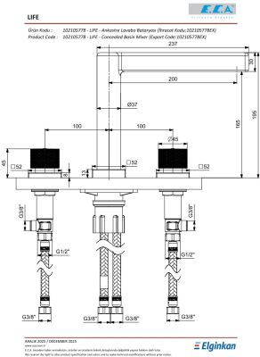 Eca Life Mat Antrasit Ank Lav Bat Tezgah Üst Üç Rozet 102105778C5