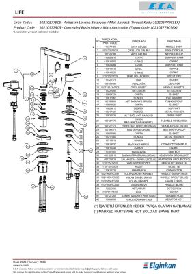 Eca Life Mat Antrasit Ank Lav Bat Tezgah Üst Üç Rozet 102105779C5