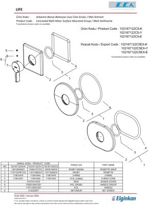 Eca Life Mat Antrasit Ankastre Duş Batarya Sıva Üst 102167122C5-K