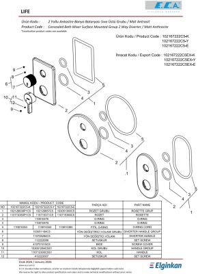 Eca Life Mat Antrasit Banyo/Duş 2 Yollu Sıva Üstü 102167222C5-KDE