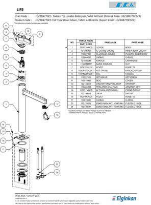 Eca Life Mat Antrasit Kollu Yüksek Tip Lavabo Batarya 102188779C5
