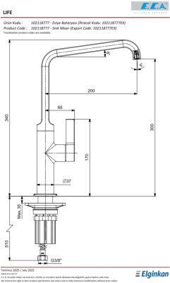 Eca Life Mat Antrasit Kireç Kırıcı Su Tasarruflu Eviye Bataryası