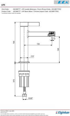 Eca Life Mat Antrasit Kollu Sabit Lavabo Bataryası 102188777C5