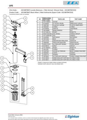 Eca Life Mat Antrasit Kollu Sabit Lavabo Bataryası 102188784C5