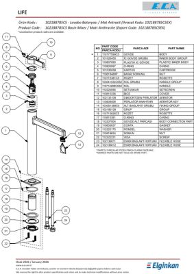 Eca Life Mat Antrasit Kollu Yüksek Tip Lavabo Batarya 102188785C5