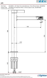 Eca Life Mat Antrasit Kollu Yüksek Tip Lavabo Batarya 102188785C5 - Thumbnail