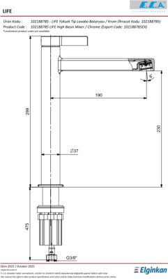 Eca Life Mat Antrasit Kollu Yüksek Tip Lavabo Batarya 102188785C5