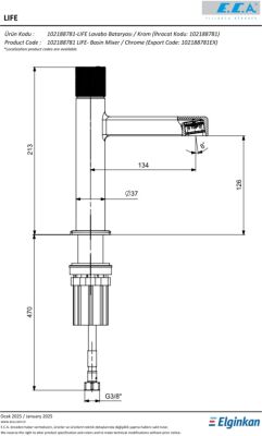 Eca Life Mat Antrasit Kolsuz Sabit Lavabo Bataryası 102188781C5