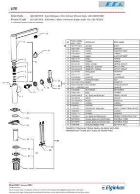 Eca Life Mat Antrasit L Boru Kireç Kır Tasarruflu Eviye Bataryası