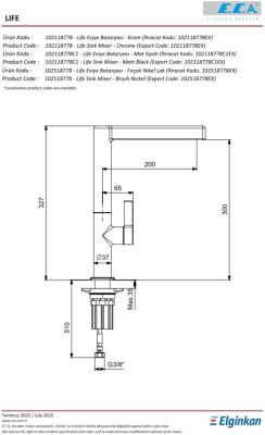 Eca Life Mat Antrasit L Boru Kireç Kır Tasarruflu Eviye Bataryası
