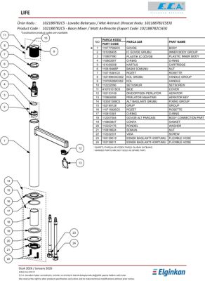 Eca Life Mat Antrast Kolsuz Yüksek Tip Lavabo Batarya 102188782C5