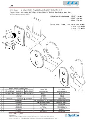 Eca Life Mat Siyah A. Banyo/Duş 2 Yollu Sıva Üstü 102167222C1-KDE