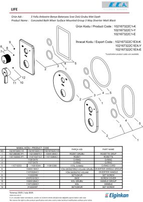 Eca Life Mat Siyah A. Banyo/Duş 3 Yollu Sıva Üstü 102167322C1-K
