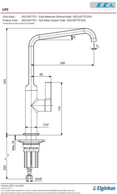 Eca Life Mat Siyah Kireç Kırıcılı Su Tasarruflu Eviye Bataryası