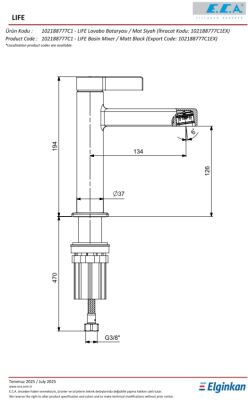 Eca Life Mat Siyah Kollu Sabit Lavabo Bataryası 102188777C1