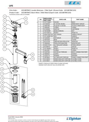Eca Life Mat Siyah Kollu Sabit Lavabo Bataryası 102188784C1