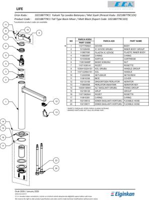 Eca Life Mat Siyah Kollu Yüksek Tip Lavabo Bataryası 102188779C1