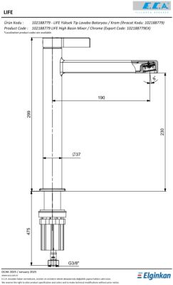 Eca Life Mat Siyah Kollu Yüksek Tip Lavabo Bataryası 102188779C1