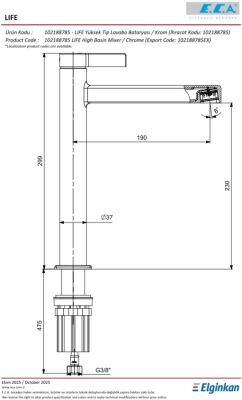Eca Life Mat Siyah Kollu Yüksek Tip Lavabo Bataryası 102188785C1