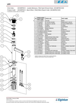 Eca Life Mat Siyah Kolsuz Sabit Lavabo Bataryası 102188781C1