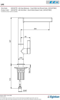 Eca Life Paslanmaz Çelik Görünüm L Boru Tasarrufu Eviye Bataryası