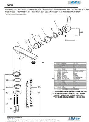 Eca Luna Altın Görünüm Kireç K. Yandan Kol Sabit Lavabo Bataryası