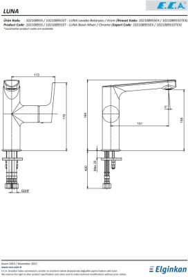 Eca Luna Altın Görünüm Kireç K. Yandan Kol Sabit Lavabo Bataryası