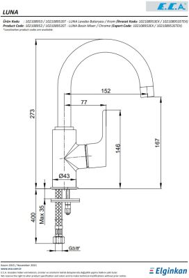 Eca Luna Altın Görünümlü Kireç Kırıcı Kuğu Boru Lavabo Bataryası