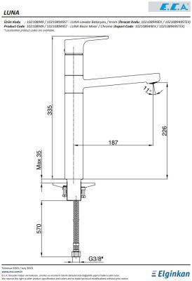 Eca Luna Altın Görünümlü Kireç Kırıcı Yüksek Tip Lavabo Bataryası