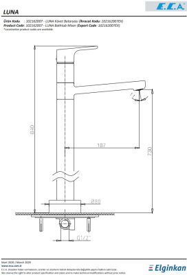 Eca Luna Krom Renkli H 84 cm Ayaklı Küvet Bataryası 102162007 - 2
