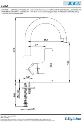 Eca Luna Krom Kireç Kırıcı Tasarruflu Kuğu Boru Lavabo Bataryası