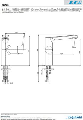 Eca Luna Krom Kireç Kırıcılı Yandan Kollu Sabit Lavabo Bataryası