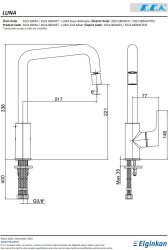 Eca Luna Krom 7,8 lt Kireç Kırıcılı Su Tasarruflu Eviye Bataryası - Thumbnail