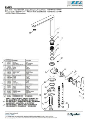 Eca Luna Paslanmaz Çelik Görünüm L Boru Tasarruflu Eviye Batarya