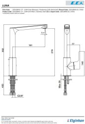 Eca Luna Paslanmaz Çelik Görünüm L Boru Tasarruflu Eviye Batarya - Thumbnail