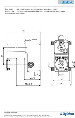 Eca Mat Antrasit Ankastre Banyo/Duş 2 Yollu Sıva Altı 102166207C5