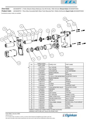 Eca Mat Antrasit Ankastre Banyo/Duş 3 Yollu Sıva Altı 102166307C5