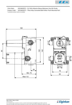 Eca Mat Siyah Ankastre Banyo/Duş Bat 3 Yolu Sıva Altı 102166307C1