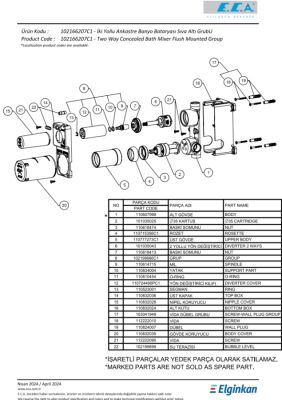 Eca Mat Siyah Ankastre Banyo/Duş B. 2 Yollu Sıva Altı 102166207C1