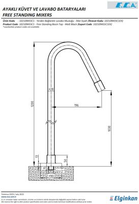 Eca Mat Siyah Kireç Kırıcıl Yüksek Tip Lavabo Musluğu 102109455C1