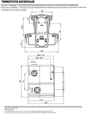 Eca Mat Siyah Termostatik Ank Banyo/Duş Batarya 2 Yollu Sıva Altı