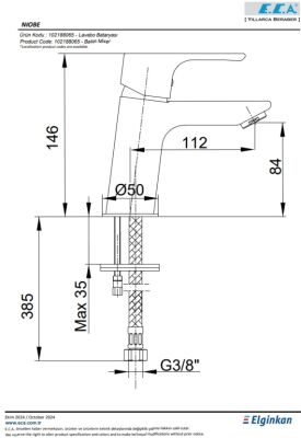 Eca Niobe Ecotechnology Krom Kireç Kırıcı Sabit Lavabo Bataryası