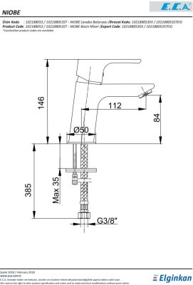 Eca Niobe Krom Kireç Kırıcı Su Tasarruflu Sabit Lavabo Bataryası