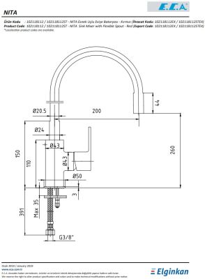 Eca Nita Kırmızı Renk Esnek Çıkış Uçlu Tasarruflu Eviye Bataryası