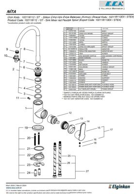 Eca Nita Kırmızı Renk Esnek Çıkış Uçlu Tasarruflu Eviye Bataryası